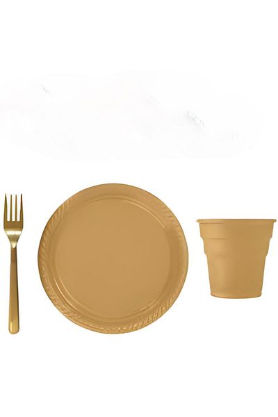Öztürkpartievi Gold Plastic Plate Cup Fork Napkin Set