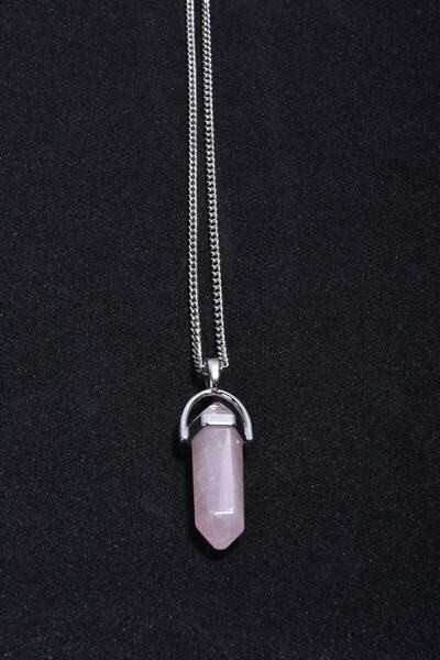 Mıçı Pembe Kuvars Doğal Taş Pandül Kolye