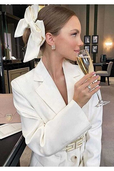 elvin aksesuar Beyaz Renk Saten Fiyonk Simit Toka