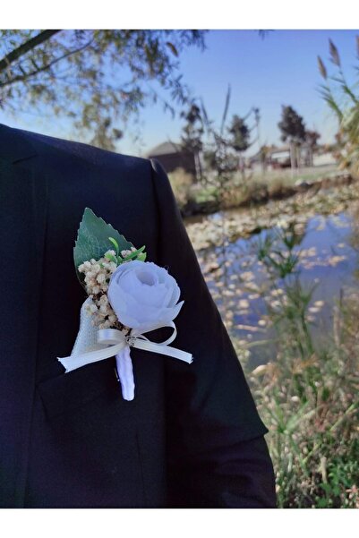 ecrin tuhafiye hobi Beyaz Çiçekli Damat Yaka Çiçeği