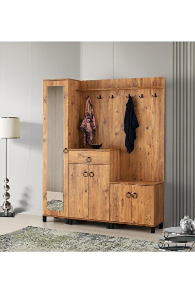 Erezogulları Mobilya Elmas Portmanto Çift Askılık Ayakkabılık Aynalı 160x36x193