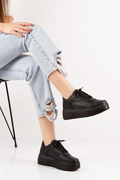 MERVE BAŞ Negru Talpă groasă Pantofi sport confortabili pentru femei de zi cu zi