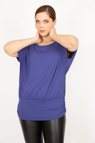 Şans Women's Indigo Large Size Bicycle Collar Skirt Tip Banded Tunic 65n35935