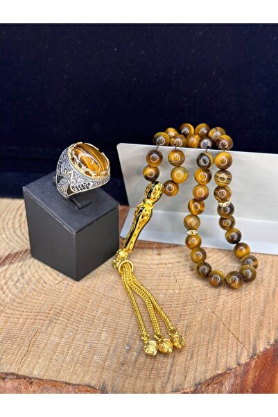 Senin Silver Kaplan Gözü Taşlı 925 Ayar Yüzük Ve Doğal Kaplan Gözü Taşlı Tesbih