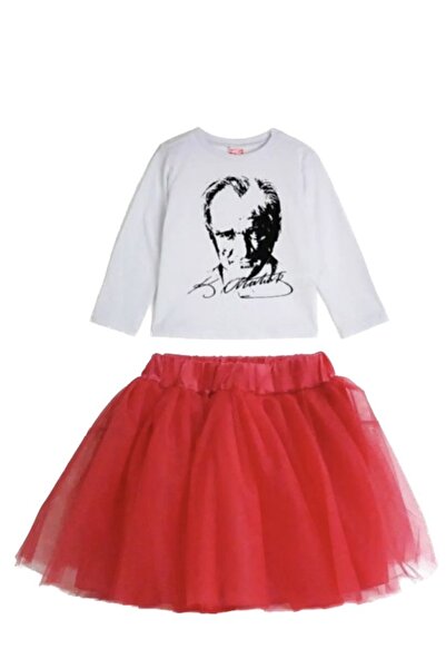 FATELLA Set de fustă tutu și tricou cu mânecă lungă cu imprimeu pentru fetițe...