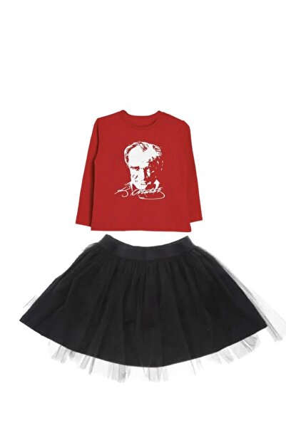 FATELLA Set de fustă tutu și tricou cu mânecă lungă cu imprimeu pentru fetițe...