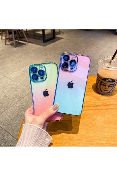 m.tk moveteck Iphone 12 Pro Max Kılıf Kamera Üstü Cam Kaplamalı Rainbow Renkli Premium Colorful Mika Ince Kapak