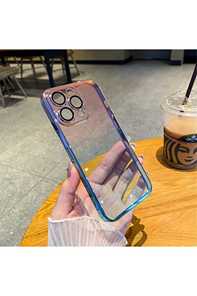 m.tk moveteck Iphone 12 Pro Max Kılıf Kamera Üstü Cam Kaplamalı Rainbow Renkli Premium Colorful Mika Ince Kapak