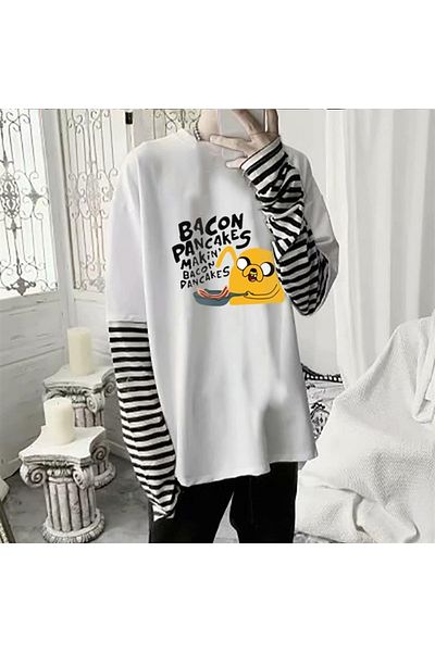 Touz Λευκό μπλουζάκι Unisex - Bacon Pancakes Printed, Fake Sleeves