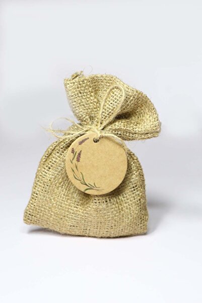 Mapi Hediyelik Jüt Kese, Lavanta Baskılı Etiket - Hasır Kese - Bağlama Ipli 10 Adet Set ( 10x15 Cm )