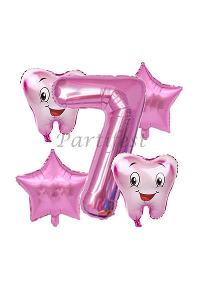 Parti Station Tooth Wheat Balloon Set My First Teeth Foil Balloon Set Concept Birthday Set Age Balloon