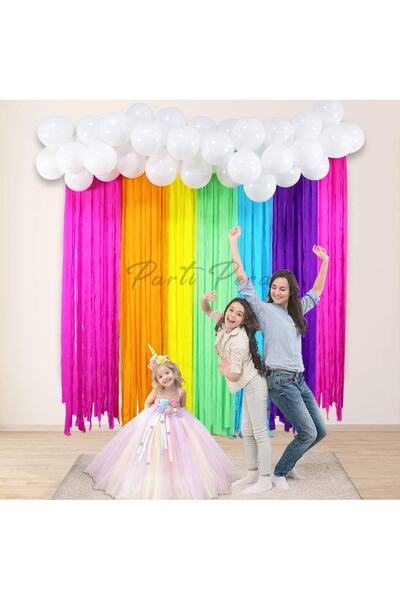 parti pera 6 Colors Crepon Paper , White Pastel Balloon Chain Set Birthday Party Set