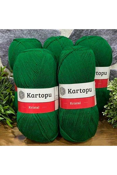 Kartopu Crystal K416 5 Pieces Fiber Thread Hand Knitting Thread Dark Green