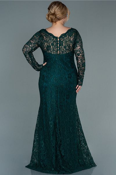 Abiyefon Emerald Green Guipure Long Sleeve Plus Size Evening Dress Abu1574