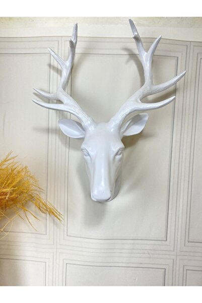 biomaxi plus Yılbaşı Duvar Geyik Beyaz El Boyamasi Geyik Kafası Duvara Asilab...