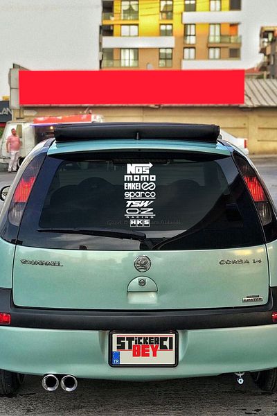 STİCKERCI BEY 38*18 cm White Brands - Nos Momo Enkeı oz Racing Car Rear Window Sticker Set