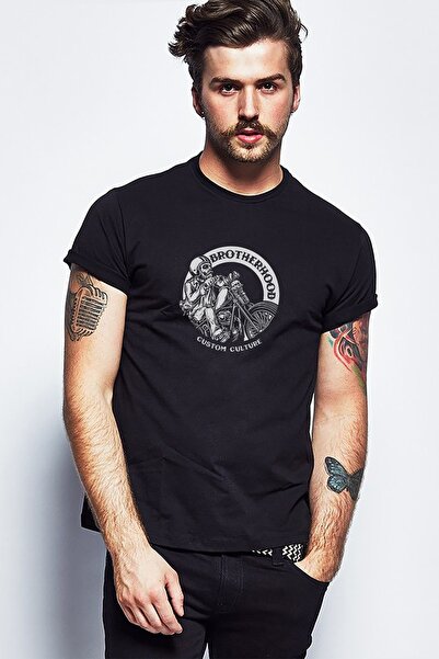 QIVI Tricou pentru bărbați negru cu imprimeu Chopper Brotherhood