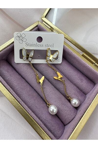 ESJ أقراط نسائية على شكل فراشة من الفولاذ المقاوم للصدأ مقاس 7 سم