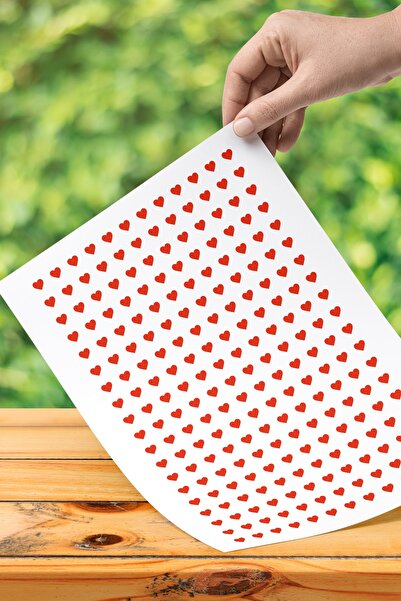 printiks 240 Adet 2 Cm Çapında Yuvarlak Kesim Kırmızı Renkli Kalp Sticker Eti...