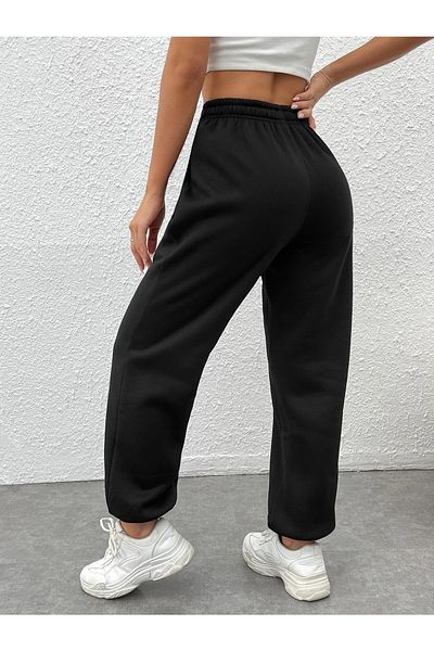MODARİCH Feelings Jogger Sweatpants - Μαύρο, εμπριμέ, ελαστικά πόδια, ανασηκωμένα, ψηλή μέση