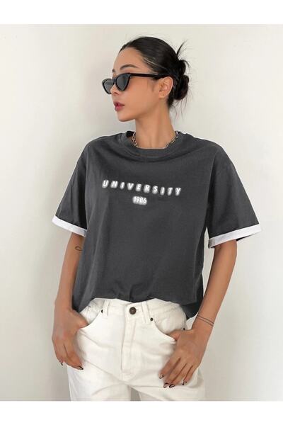 MOONBULL Oversize Smoked University1986 Μπλουζάκι με στάμπα μανίκι με λεπτομέ...