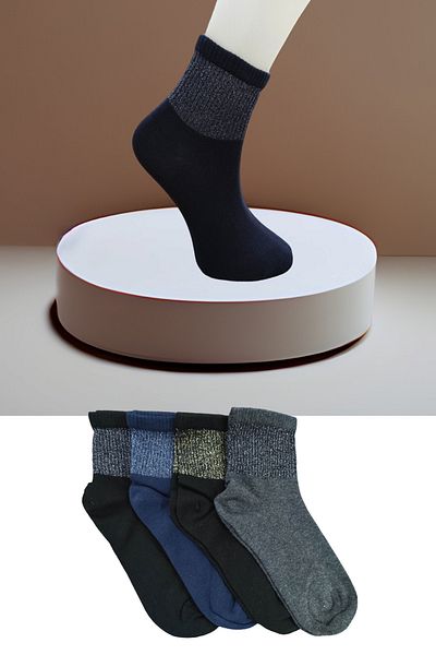 Leement socks Дамски безшевни памучни чорапи с блясък до средата на прасеца, 4 чифта