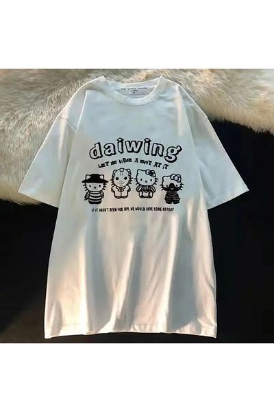 Gofeel Daiwing Patterned White Color Harajuku Unisex Oversize T-shirt