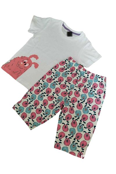 YDBKStore Set de 2 piese din bumbac pieptănat cu imprimeu pentru fete (tricou + pantaloni scurți) Capri Tk/pijamale
