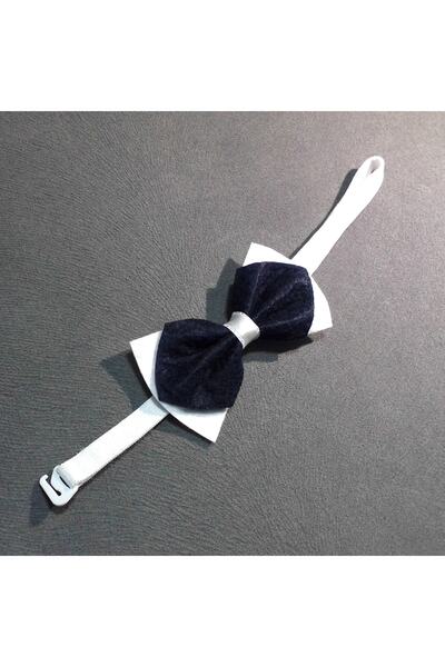GallanD Navy Blue White Children's Felt Double Bow Tie
