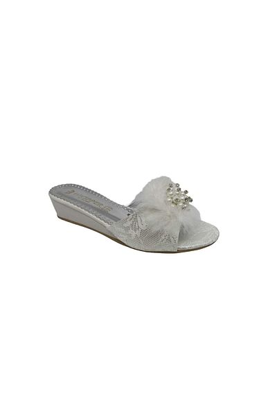 Zerhan Women's Pearl Feather Flat Heeled Room Slippers