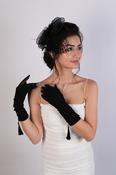 Limelia Costum lung detaliat cu ciucuri negru Elidveni și set de șapcă de mir...