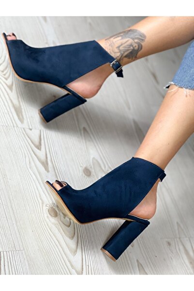 irmona Sandale cu toc Ally bleumarin din piele întoarsă
