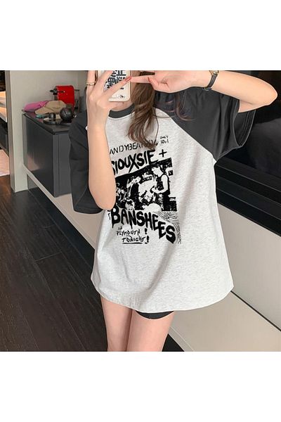 Touz Μπλουζάκι Siouxsie Banshees με εμπριμέ Raglan μανίκι γκρι Unisex Oversize