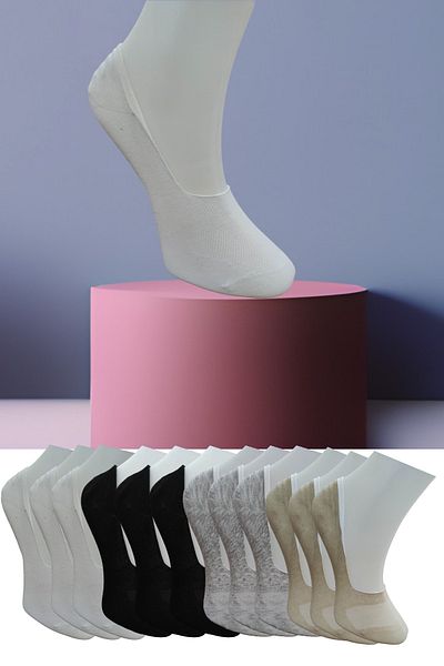 Leement socks Безшевни 12 чифта невидими балерини от пениран памук със силиконова неплъзгаща се лента