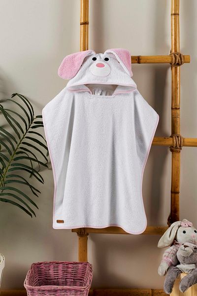 ELY PARKER Children's Beach Towel Hooded (3-8 Years) Inside-Outside Surface 100% Cotton White Dog