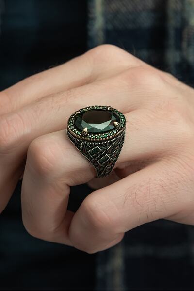 ALYANSEVİM Yeşil Taşlı Yeni Tasarım 925 Gümüş Erkek Yüzük