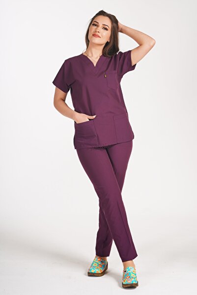 Nosy Lion Hemşire Doktor Forması Dr. Greys Modeli Mürdüm Cerrahi Takım Scrubs...