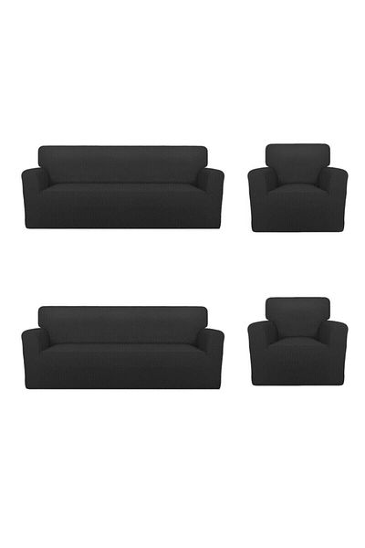 Nusret Flexible and Elastic Sofa and Sofa Cover Set - 3+3+1+1 Maxi Set, Anthracite
