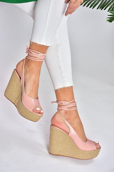 Fox Shoes P572180809 Powder Ankle Tie Wedge Heeled Women's Shoes