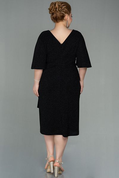 Abiyefon Black Short Sleeve V-Neck Midi Plus Size Evening Dress Abk1625
