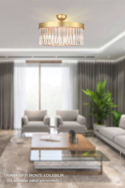 Avizemoda Desina 40'lık Kristal Taşlı Lüks Avize - (sarı-yaldız)