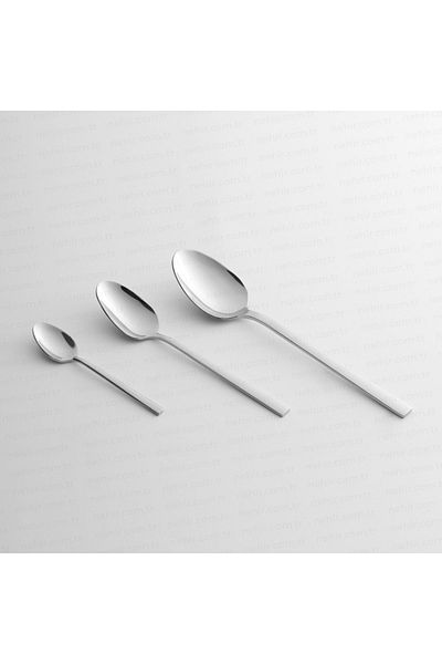 Nehir Dalyan Model Plain Dessert Set: 6 Dessert Spoons and 6 Dessert Forks, Total 12 Pieces