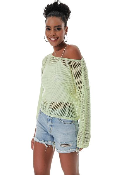 CHUBA Women's Mesh Knitted Cotton Bolero Knitwear Sweater Green 23s1006