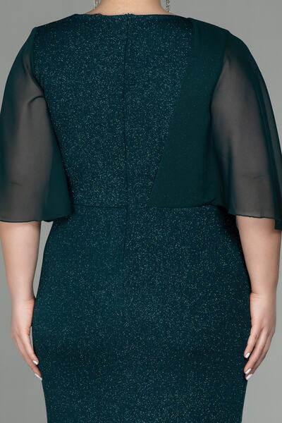 Abiyefon Emerald Green Short Sleeve Long Glitter Plus Size Evening Dress Abu2857