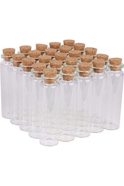 mutlu adım 25 Adet 2,2x9cm Cam Tüp Şişe Mantar Tıpalı