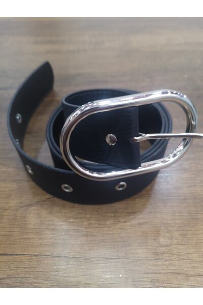 MODA MAÇKA PARK Mmp Жіночий ремінь чорний зі срібною пряжкою під шкіру