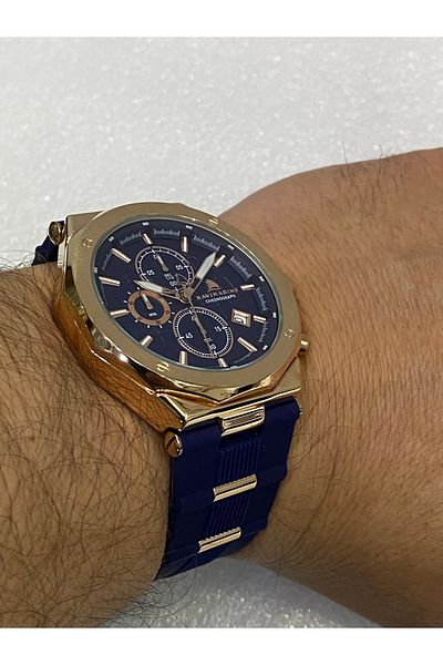 Navimarine Rose Gold & Navy Blue Nano Silicone Cord Choronograph Special Series 46 Mm