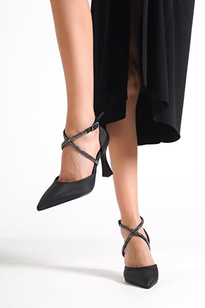Modabuymus Kalice Black Stoned Stiletto Evening Dress Heeled Shoes