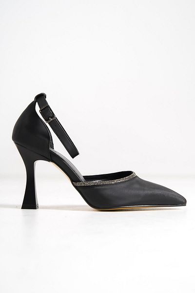 Modabuymus Topez Black Satin Stone Stiletto Heeled Shoes