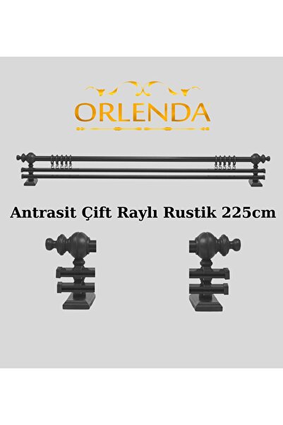 Orlenda Ahşap Başlıklı Alminyum Boru Rustik Perde Askısı Çift Raylı 225 Cm